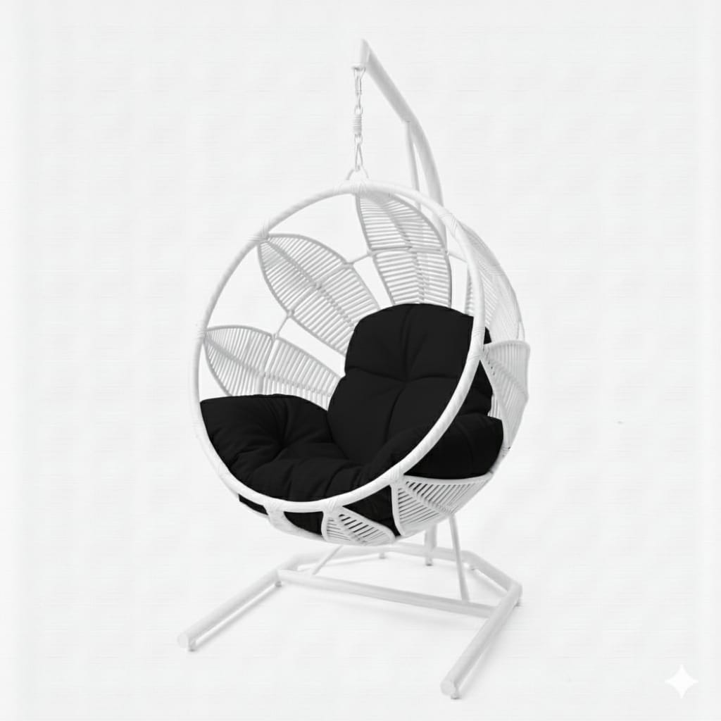 Lotus Lounge Base Blanca Tejido Blanco Cojineria Negro