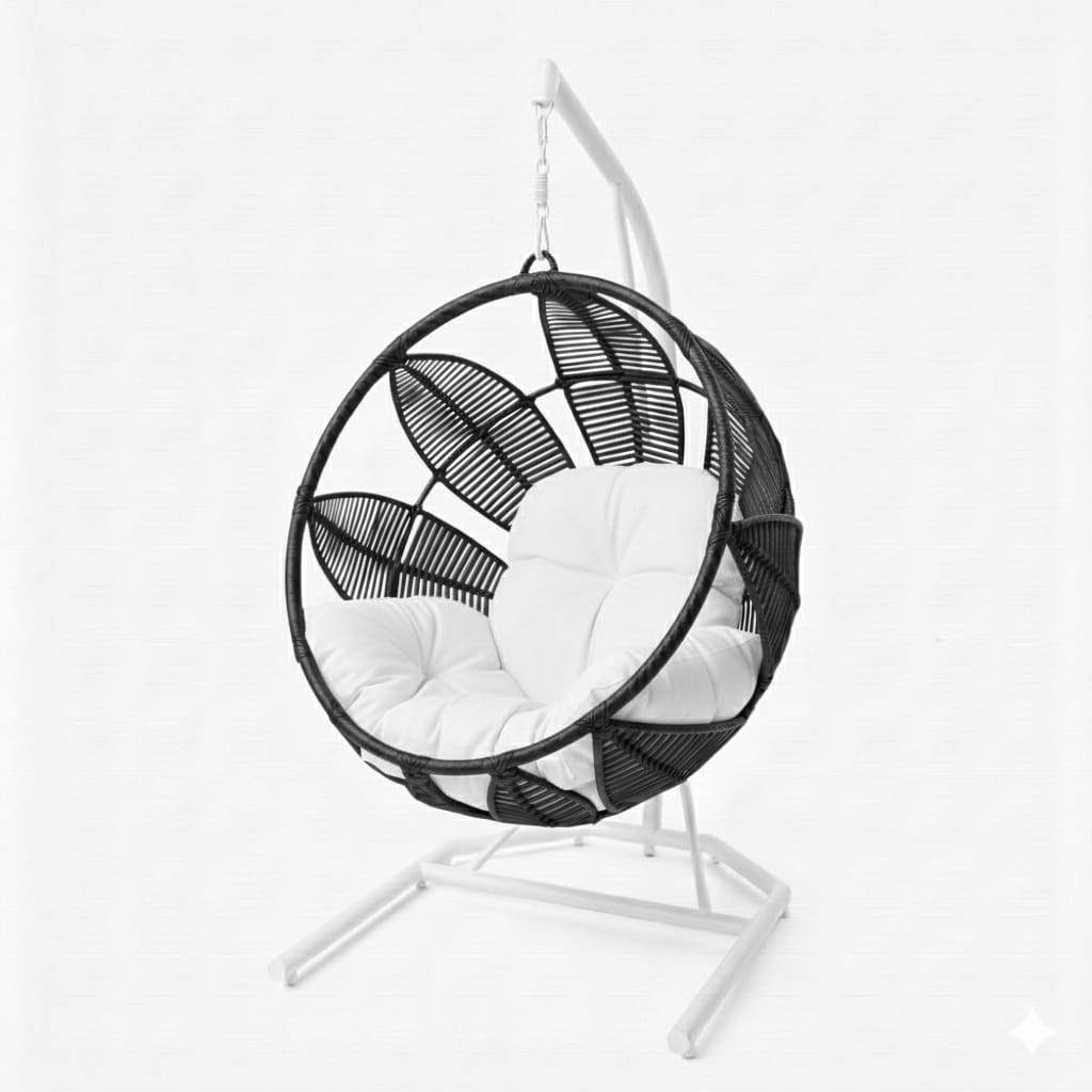 Lotus Lounge Base Blanca Tejido Negro Cojineria Blanco