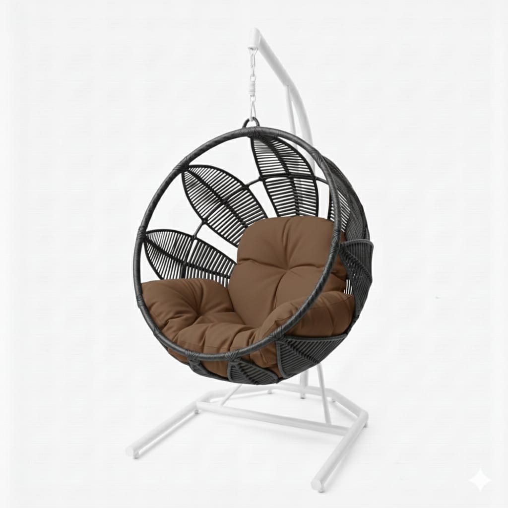 Lotus Lounge Base Blanca Tejido Negro Cojineria Cafe