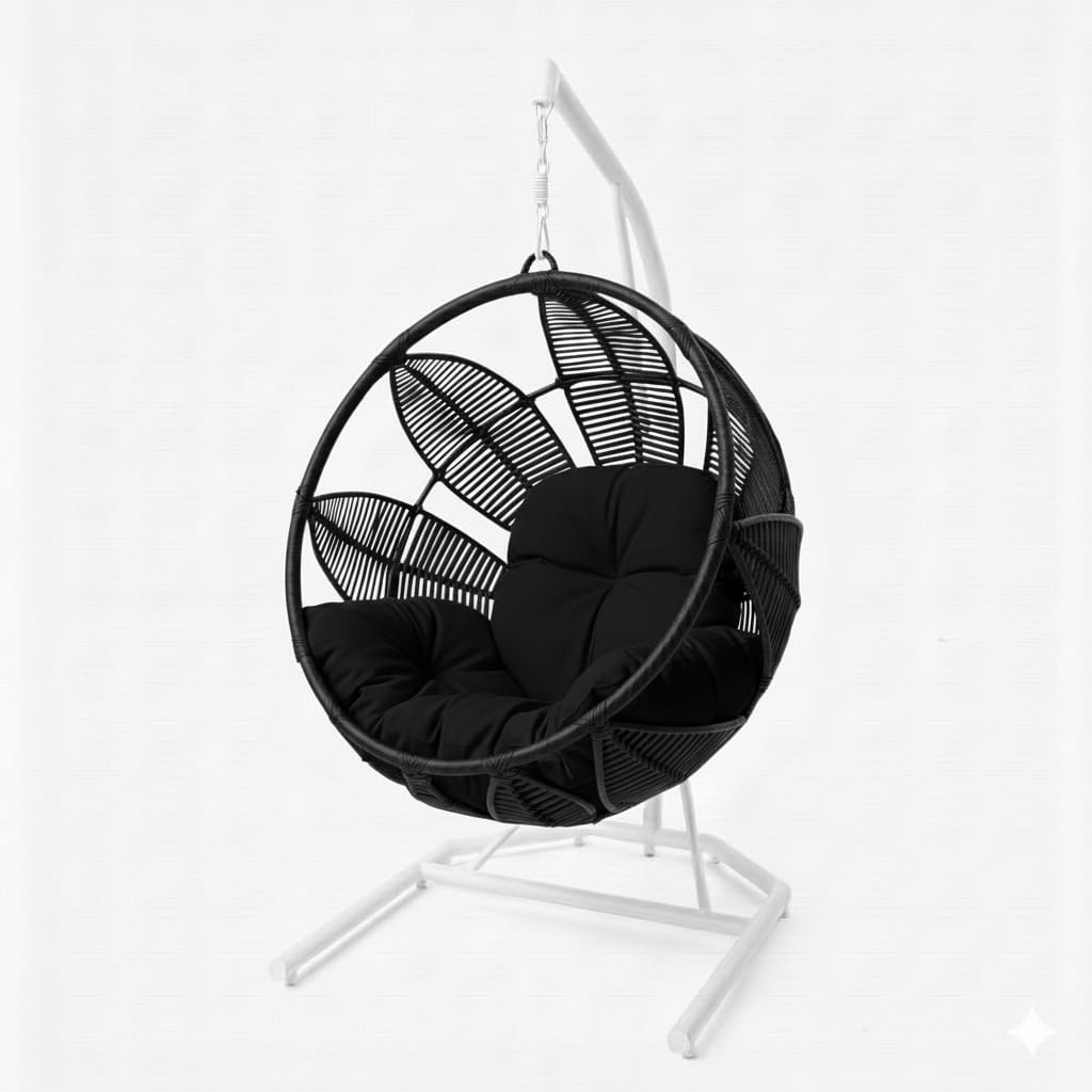 Lotus Lounge Base Blanca Tejido Negro Cojineria Negro