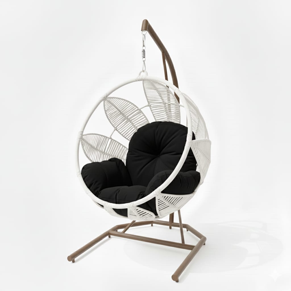 Lotus Lounge Base Champaña Tejido Blanco Cojineria Negro
