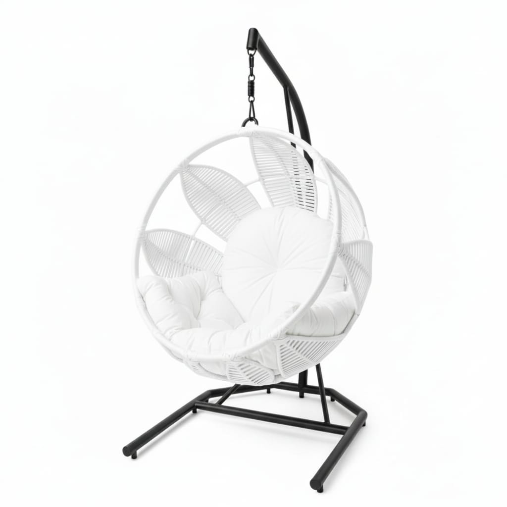 Lotus Lounge Base Negro Tejido Blanco Cojineria Blanco