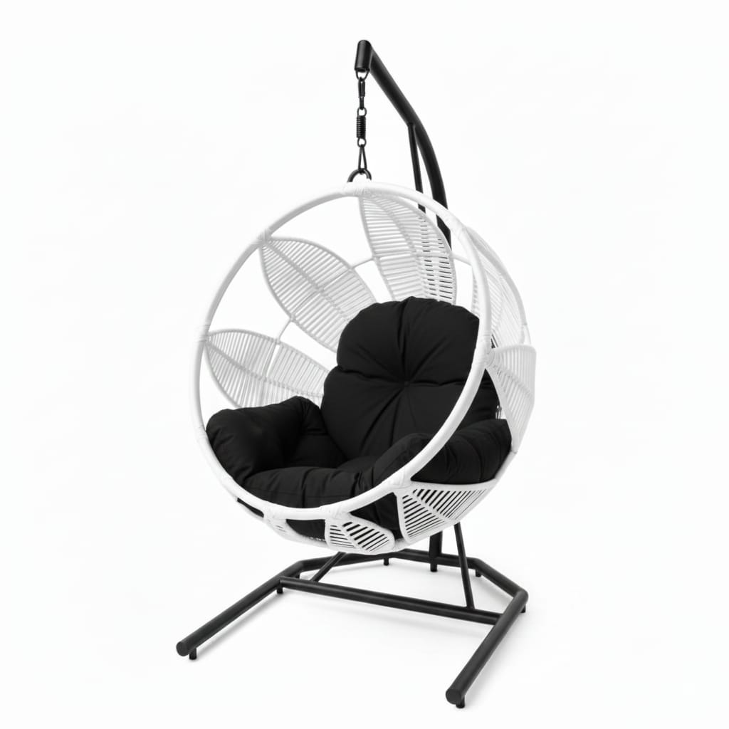 Lotus Lounge Base Negro Tejido Blanco Cojineria Negro