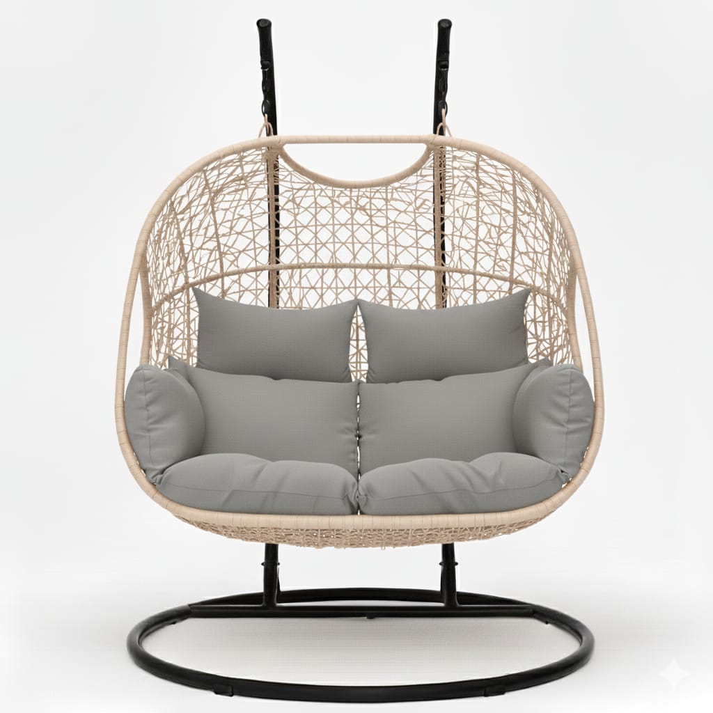 Majestic Doble Base Negro Tejido Beige Claro Cojineria Gris