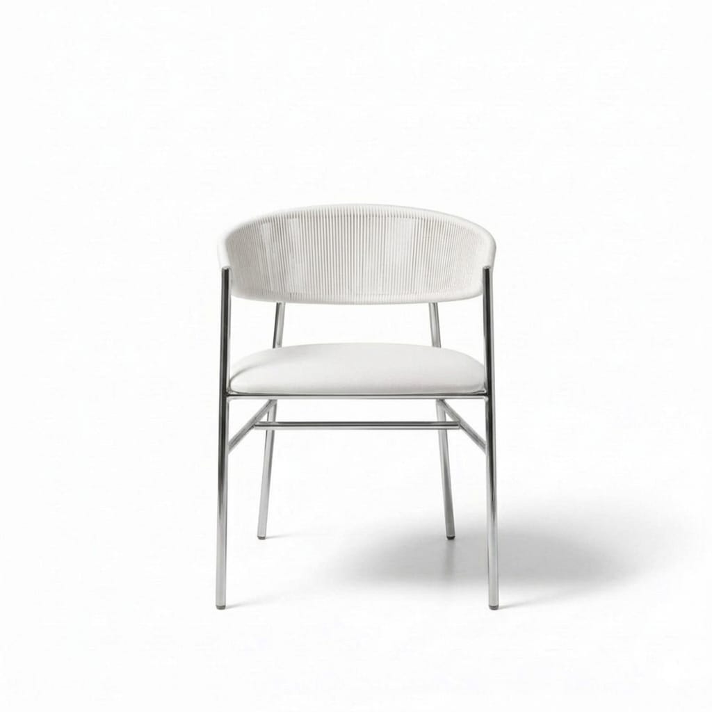 Varena Tejido Blanco Metal Plateado Tapizado Blanco