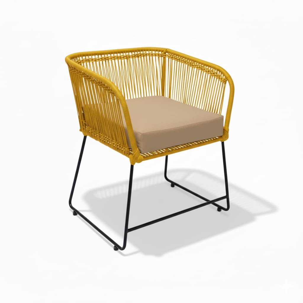 Viena Black Tejido Amarillo Cojin Beigen Metal Negro