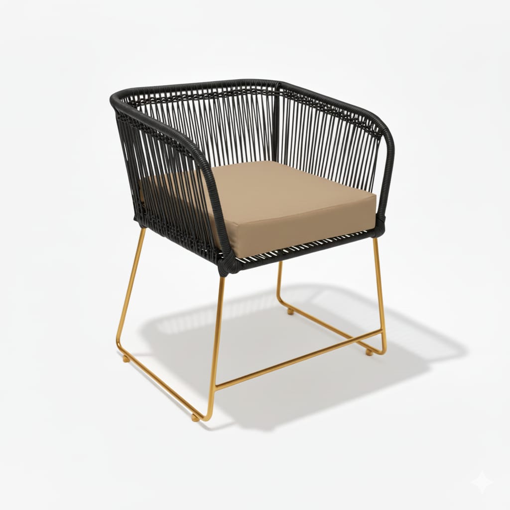 Viena Black Tejido Negro Cojin Beigen Metal Dorado