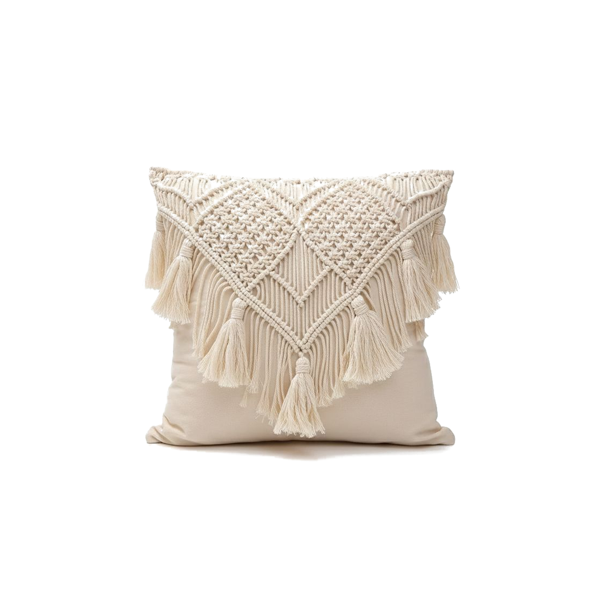 Ivory â€“ CojÃ­n de MacramÃ© con Flecos